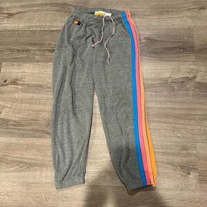 Aviator Nation classic 5 stripe gray/neon sweatpants- size XS